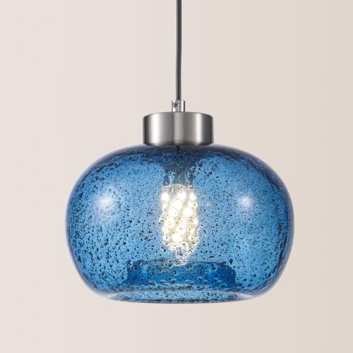 8.6" Coastal Blue Globe Seeded Glass Kitchen Island Pendant Light