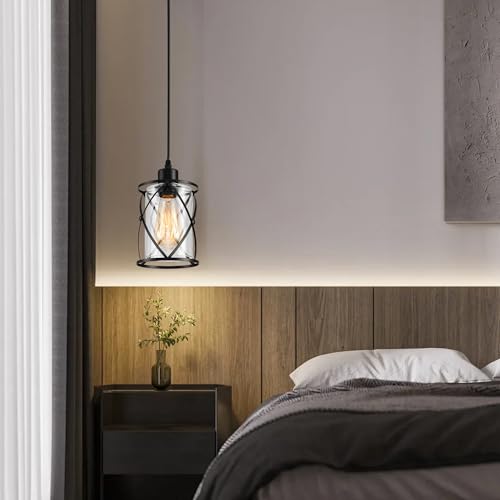 3 Lights Industrial Pendant Light with Glass Shade Matte Black Pendant Lighting Adjustable Industrial Retro Style Hanging Light