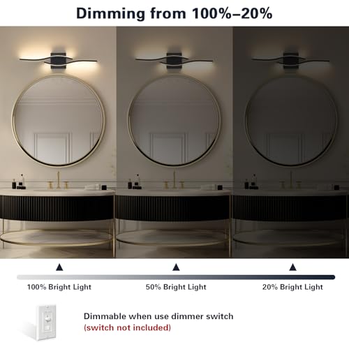 Vanity Light for Bathroom Lighting Fixtures Over Mirror Black Dimmable 5CCT Vanity Lighting Fixture Modern Bath Vanity Lights Bar 23 Inch Led Bathroom Sconces