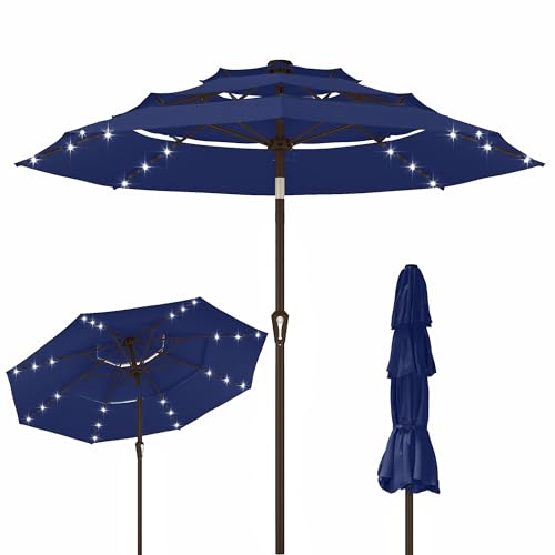 10ft 3 Tier Patio Umbrella with Solar Lights