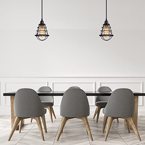 Industrial Pendant Light INNOCCY Edison Hanging Cage Pendant Lights E26 E27 Base Vintage Adjustable Pendant Lamp Fixture for Kitchen Home Lighting 2 Pack (2 Count)