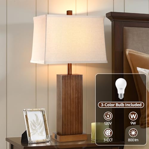27.5" Wood Table Lamp for Bedroom