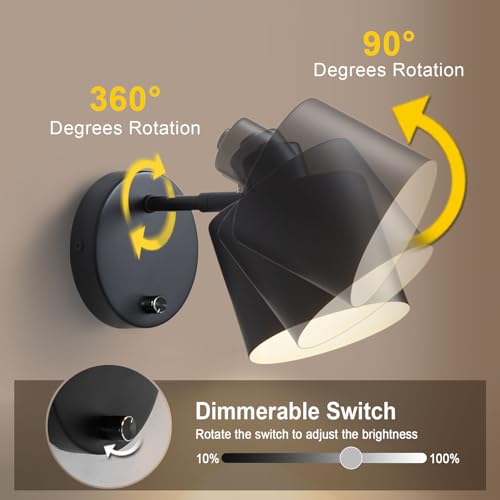 Black Farmhouse Hardwired Wall Sconce with Dimmer Switch Set of 2 (2 Count)