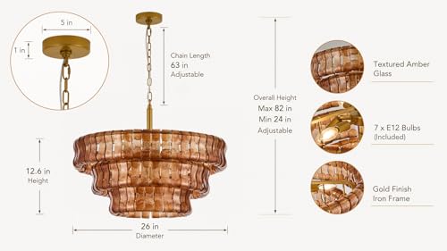 26 Inch Modern Round Amber Crystal Glass Chandelier