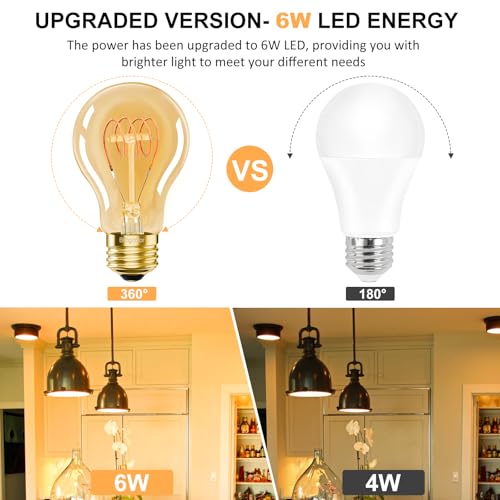 E26 Dimmable A19 Vintage 6W LED Edison Light Bulbs 60 Watt Equivalent (4 Count)
