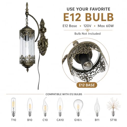 Rustic Gothic Plug in Wall Sconce with Glass