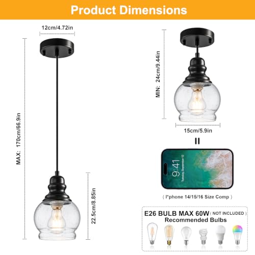 5.5 Inch Seeded Glass Mini Pendant Lights Kitchen Island