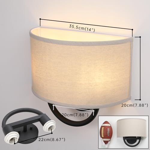 Industrial 2 Lights Wall Sconce Fixtures with Linen Fabric Shade