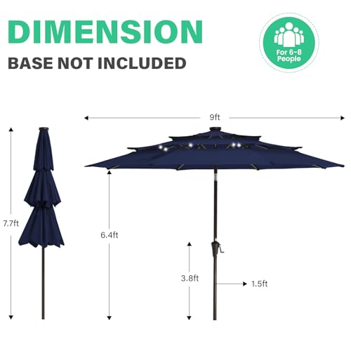9 ft 3 Tier Outdoor LED Lighted Patio Umbrella w