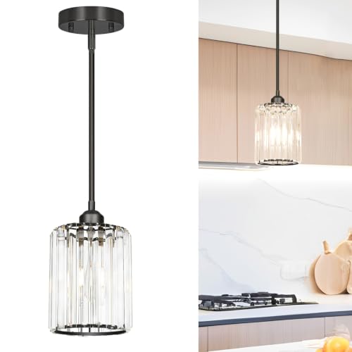 Black Kitchen Pendant Lights Over Island with Adjustable Rods