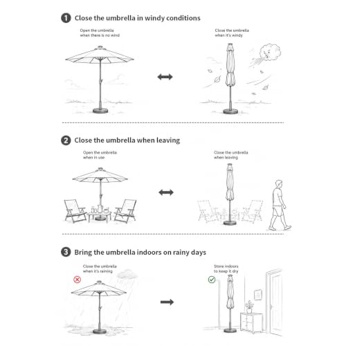 9FT Solar Patio Umbrella with 32 LED Lights