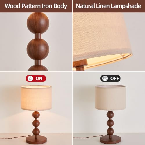 20" Vintage Boho Wood Pattern Table Lamp for Bedroom Living Room