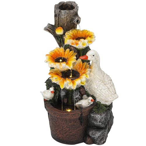 AUTODAYA 19" Sunflower & Duck Water Fountain Indoor Outdoor with LED Lights