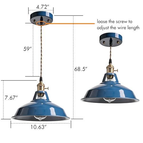 Kitchen Pendant Light Blue Metal Barn Shade Modern Dimmable Pendant