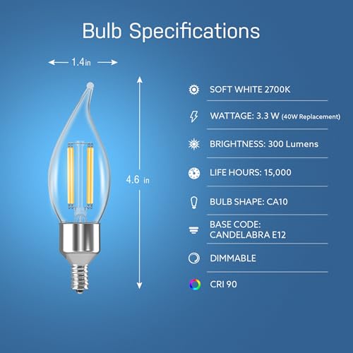 Smart CA10 Flame Tip LED Chandelier Light Bulb