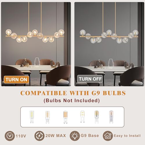 Dining Room Chandelier 51" Gold Sputnik Chandelier Linear Chandeliers for Dining Room