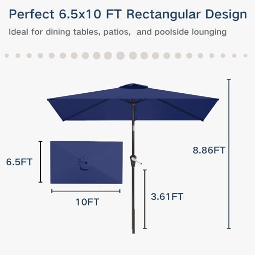 6.5' x 10' Rectangular Patio Umbrella Large Outdoor Market Umbrella w