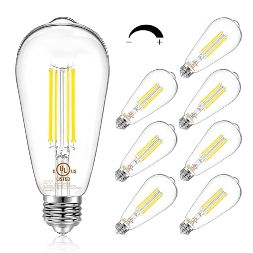 8 Pack Vintage LED Edison BulbsE26 Led Bulb 60W EquivalentDimmable Led Light BulbsHigh Brightness 800 LM Daylight 5000KST58 Antique LED Filament BulbsClear Glass Style for Home ADSND8US1 (8 Count)