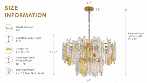 26 Inch Amber & Clear Ice Crack Crystal Glass Chandelier