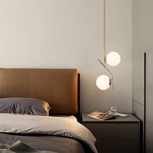 Brass Pendant Lighting 2 Light Chandelier Gold Globe Pendant Light Fixture Indoor Hanging Light Fixture for Kithchen Island Dinning Room Bedroom