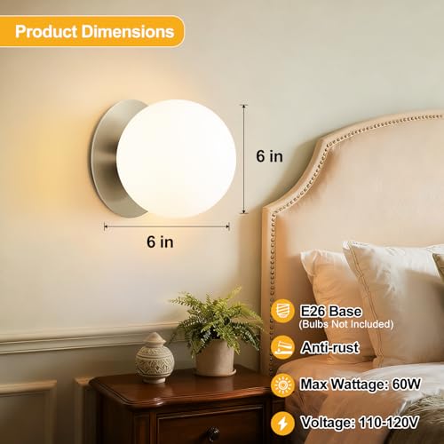 2 Pack Modern Brushed Nickel Wall Light Fixtures (2 Count)