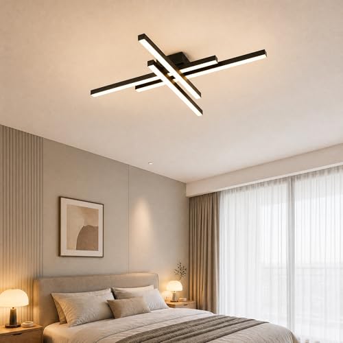 Modern LED Ceiling Lights 43.3" Black Flush Mount Ceiling Light Fixture Sputnik Dimmable Ceiling Lights with Remote Control for Bedroom Living Room Kitchen Room