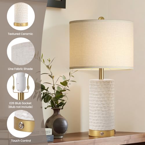 25" Ceramic Touch Table Lamp for bedroom and Living Room Set of 2 White (2 Count)