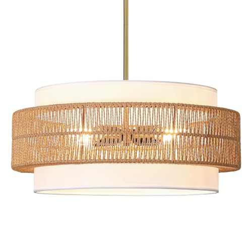 4 Light Rattan Chandelier for Dining Room