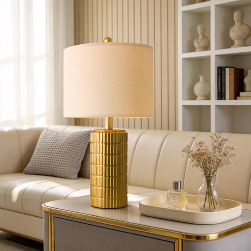 20.75" Brass Gold Ceramic Table Lamps Set of 2 for Living Room (2 Count)