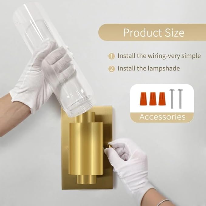 21" Gold Wall Sconces Set of Two, 2-Light Bathroom Sconces Vanity Light Tube Sconce, Clear Glass Indoor Hardwired Mounted Wall Lighting for Living Room,Bedroom,Hallway-Gold Clear (Bulb Not Included) - Aura Lighting