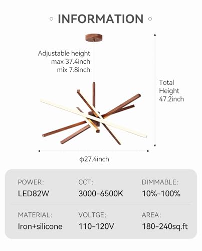 Modern Sputnik Chandelier Ceiling LED Black Pendant Light Embedded Mount Chandeliers Dining Room Light Fixtures Over Table Dimmable with Remote Control for Living Room Kitchen Bedroom