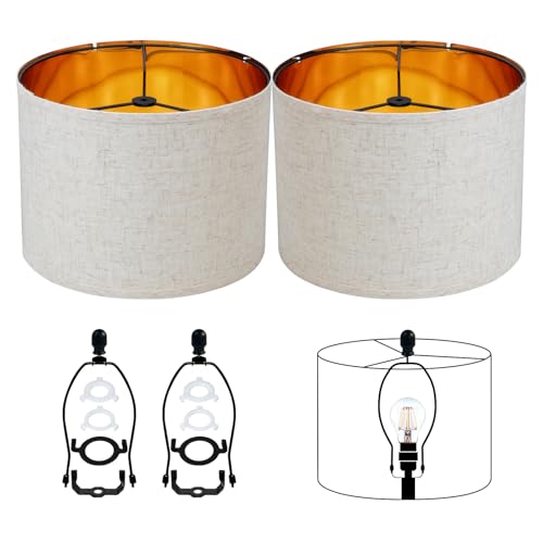 Black Lamp Shades Drum Set Of 2 Medium Gold 12 (2 Count)