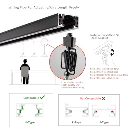 H Type Matte Black E26 Socket Track Lighting Pendant