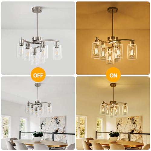 6 Light Brushed Nickel Chandeliers for Dining Room Light Fixtures Over Table (6 Count)