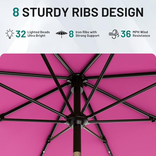 12FT Large Patio Umbrella with Solar Lights