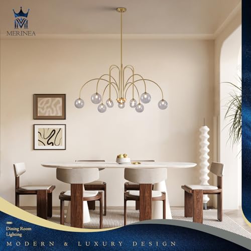 Gold Sputnik Chandelier with Smoke Glass Globe 12 Lights L52 Inch