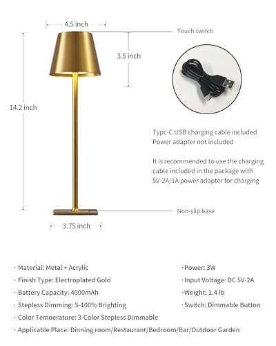 2 Pack Cordless Gold Table Lamps (2 Count)