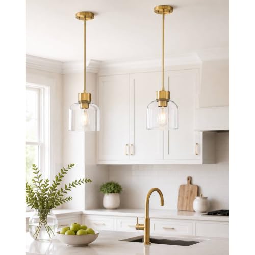 2 Pack 7" Brushed Gold Pendant Lights Kitchen Island (2 Count)