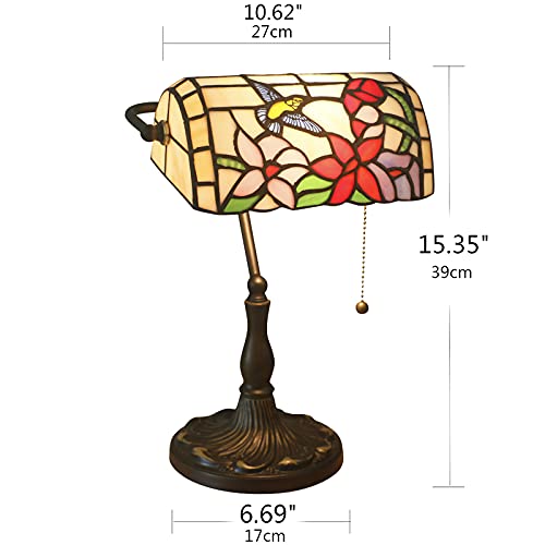 Bird Lamp Tiffany Style Bankers Lamp Table Lamp Stained Glass Bird Flower Lamp Shade Piano Desk Lamp Vintage Bedroom Bedside Lamp for Livingroom Office Study