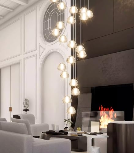 20 Light Modern Chandeliers for Entrance High Ceiling Chandelier Living Room Lights Fixture LED Ceiling Lamp Bubble Crystal Adjust Hanging Pendants Lighting for Stairwell Hallway Foyer
