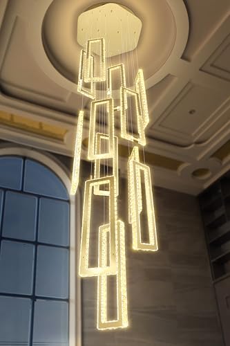 H158 Modern Chandelier 12 Rings Gold Chandelier Lighting Fixture High Ceiling Chandelier Suitable for Living Room Staircase Villa