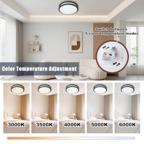 12inch LED Flush Mount Ceiling Light Fixture Dimmable Matte Black (2 Count)