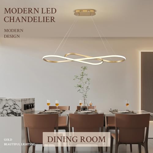 Modern LED Chandelier Gold Dimmable LED Pendant Light for Dining Room Light Fixture Over Table Modern Kitchen Island Lighting High Ceiling with Remote for Living Room