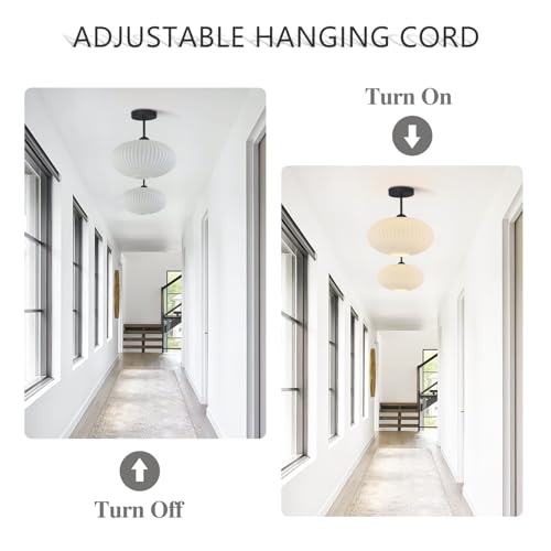 White Ribbed Glass Flush Mount Ceiling Light Large Vintage Milk Glass Semi Flush Mount Light Farmhouse Black Ceiling Light Fixtures Mid Century Modern Hallway Light Fixtures (2 Count)