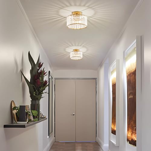 Crystal Gold Semi Flush Ceiling Light 10.63 Inch