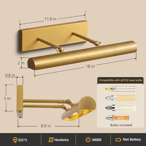 18 Inch Hardwired Picture for Wall Brass Picture Lighting (3 Count)