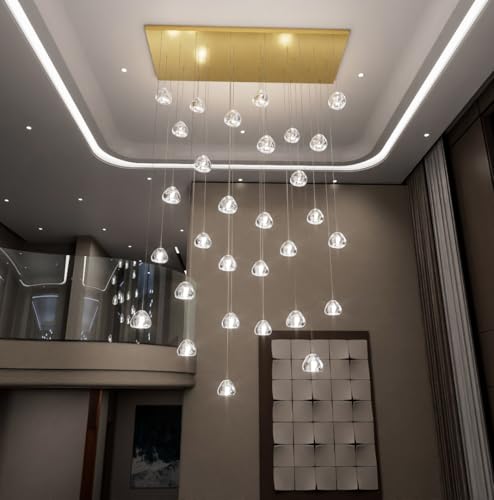 W47.2 x D15.7 x H157 Glam Chandelier Rectangular Chandeliers Bubble Crystal Pendants Light Fixture Dimmable High Ceiling Large Light Antique Gold