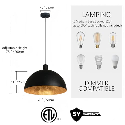 Black and Gold Dome Pendant Light
