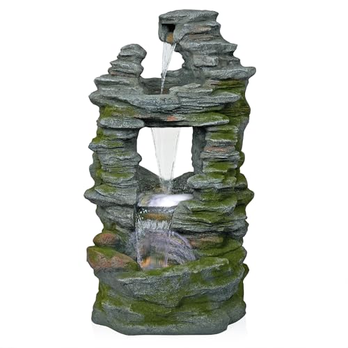 WIN1648 39" Stacked Stone Rainforest Fountain with Cool White LED Lights
