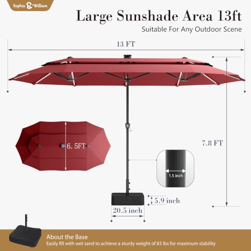 13ft 2 Tier Patio Umbrella with Solar Lights & Base
